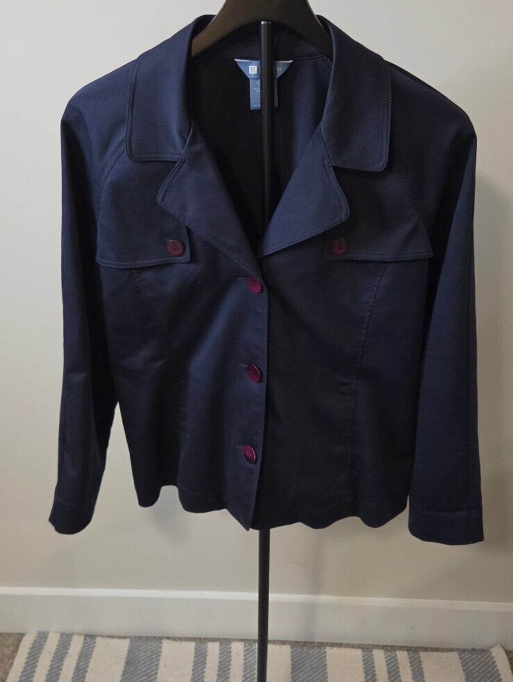 Vintage Koret Petite L Navy Blue Button-Up Front Blazer w Pockets